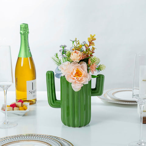 MyGift desert decor setup featuring cactus holder on a granite counter.