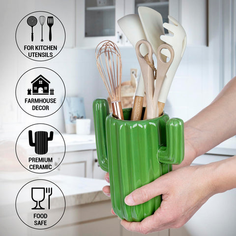 MyGift cactus holder on a kitchen counter demonstrating quick reach for utensils.