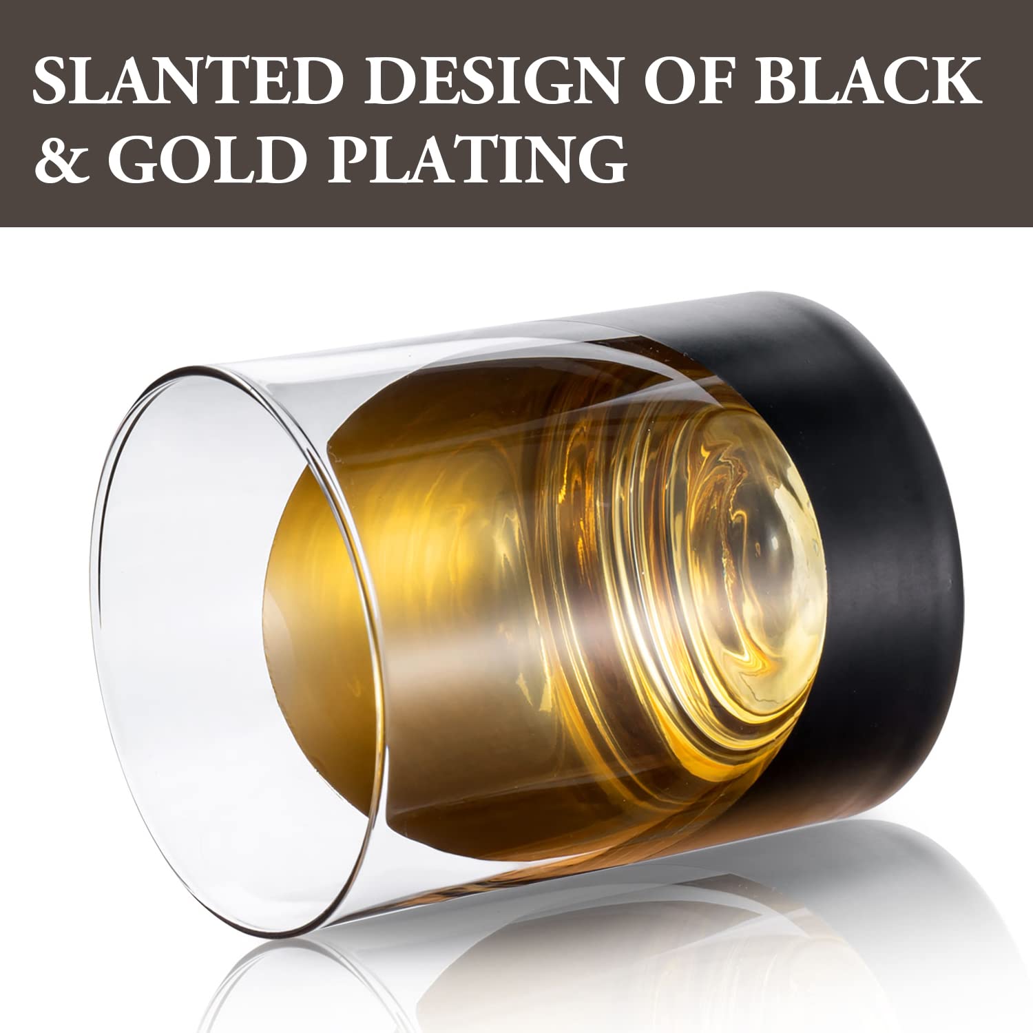 MyGift double old fashioned glass in black with gold interior for whiskey on the rocks.