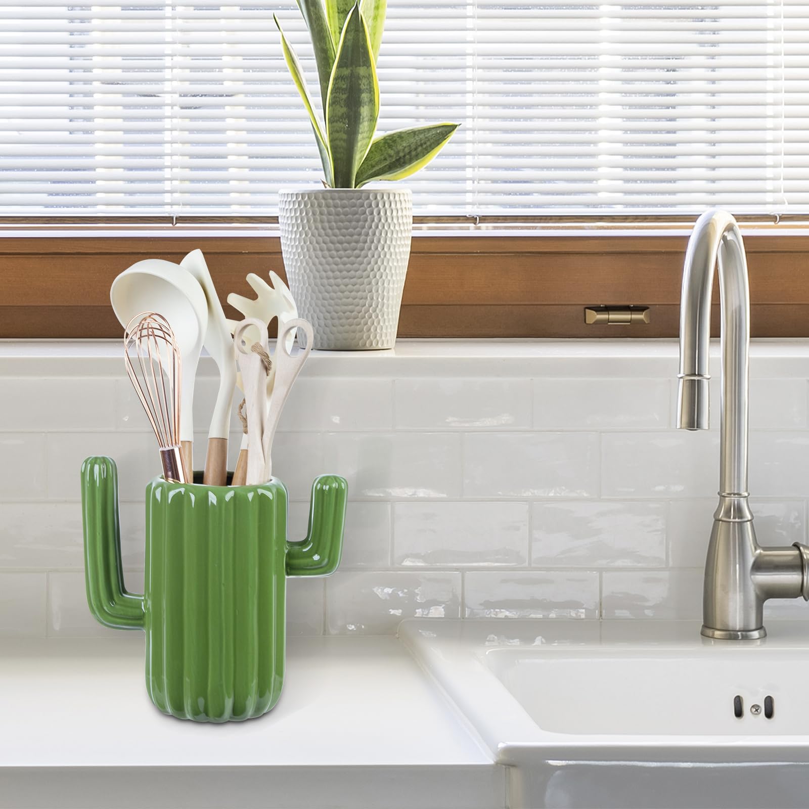 MyGift durable ceramic cactus in a wipe-clean lifestyle photo.
