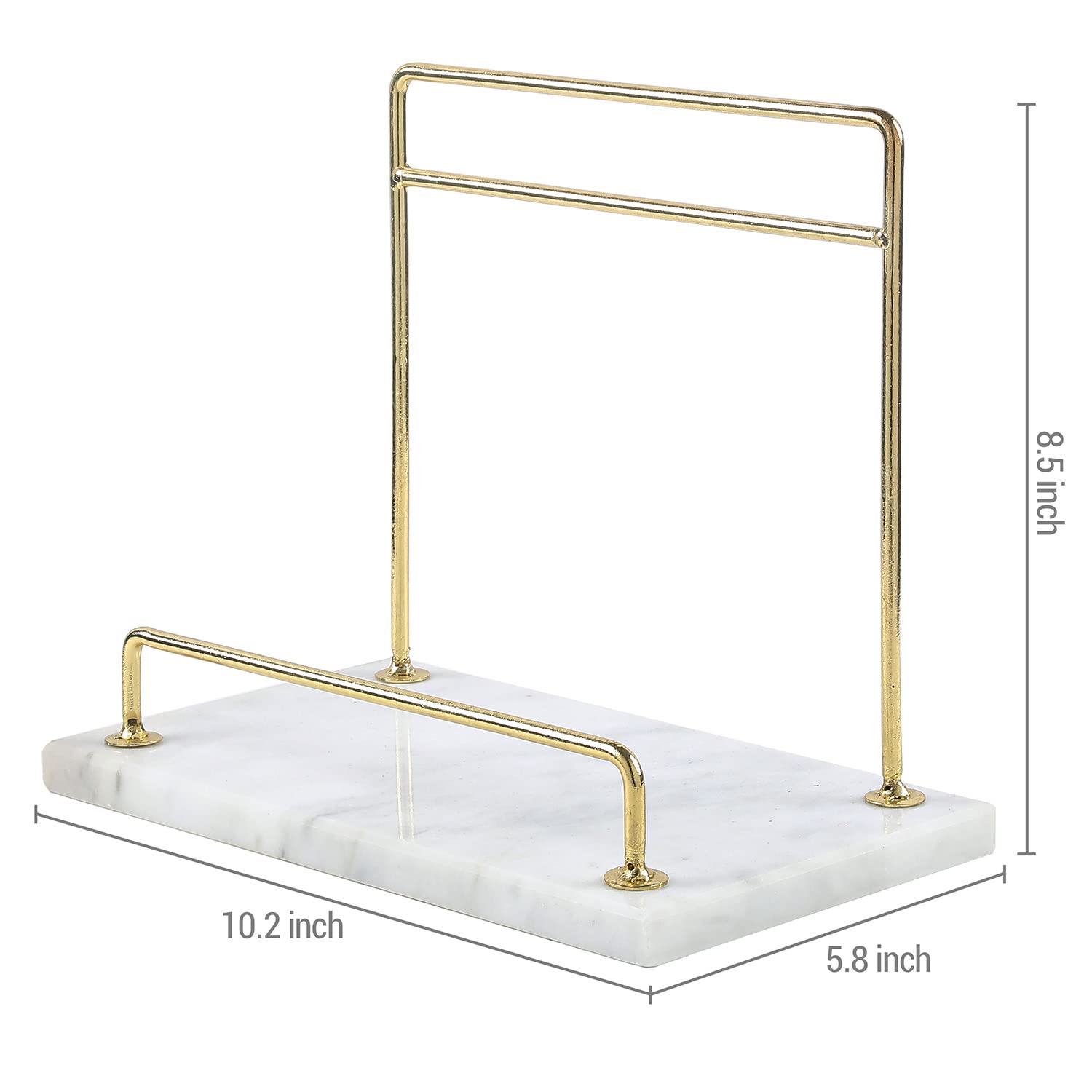 MyGift Modern Marble Cookbook Stand marble base and brass rail materials