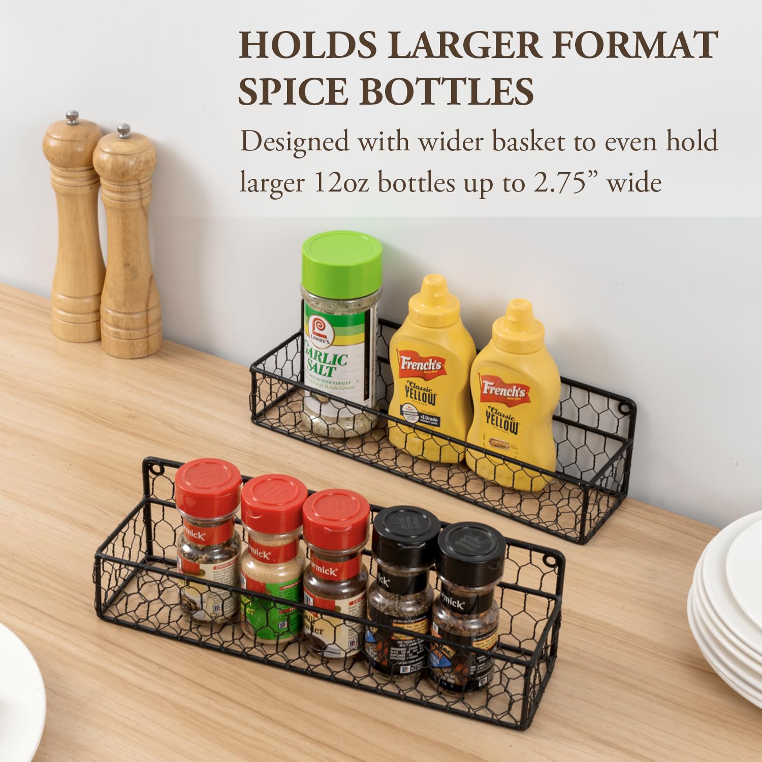MyGift spice rack wall mount closeup in black wire highlights durable metal construction.