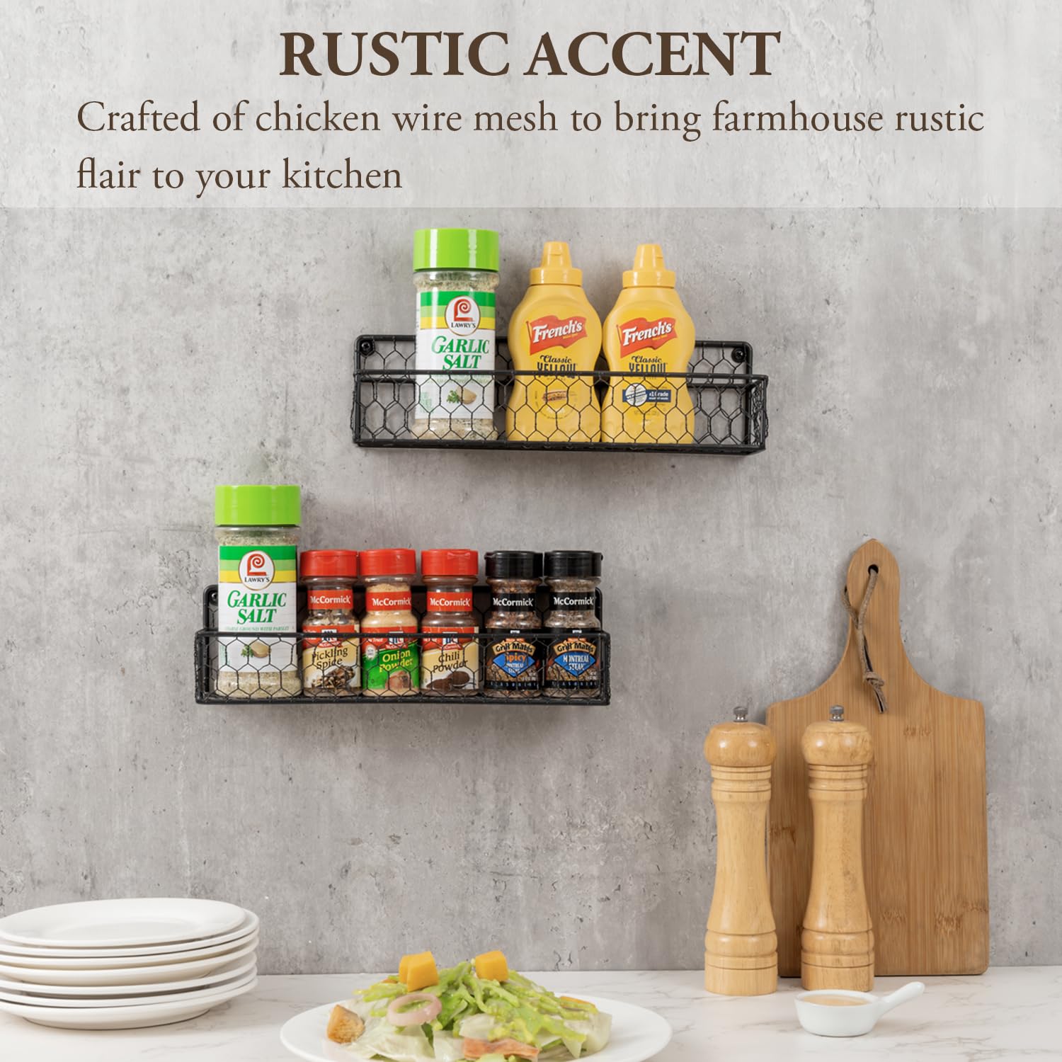MyGift spice rack wall mount edge view demonstrates space-saving design for small kitchens.