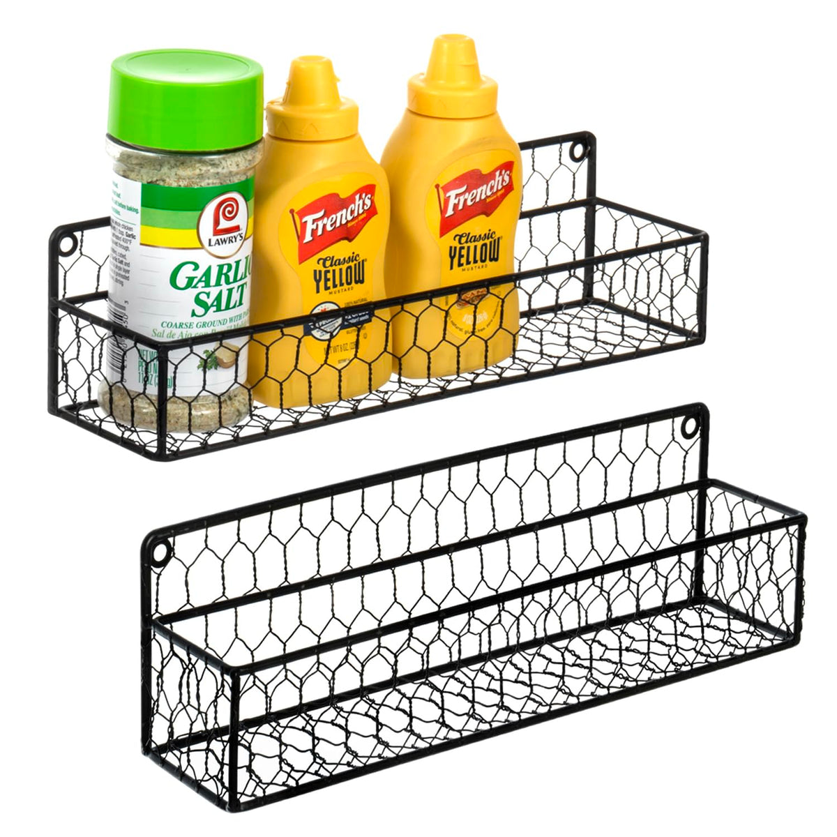 MyGift spice rack wall mount setup shows a compact two-shelf arrangement for easy access.