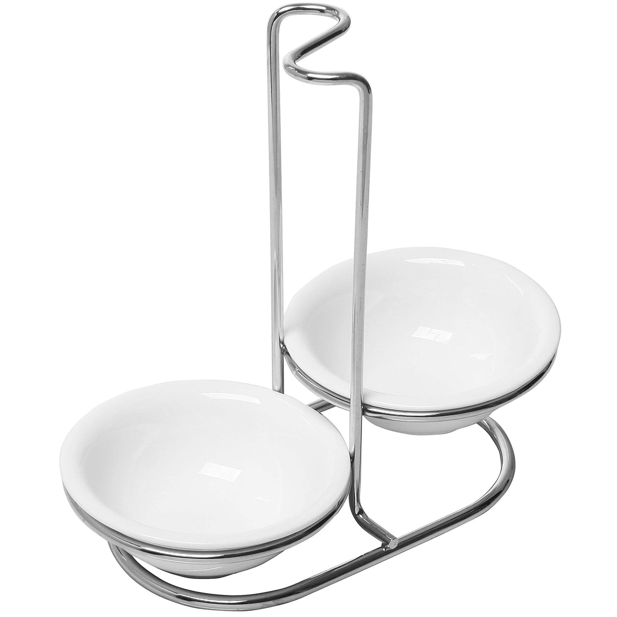 MyGift spoon-rest set with ceramic dual dishes and silver rack on a clean countertop.