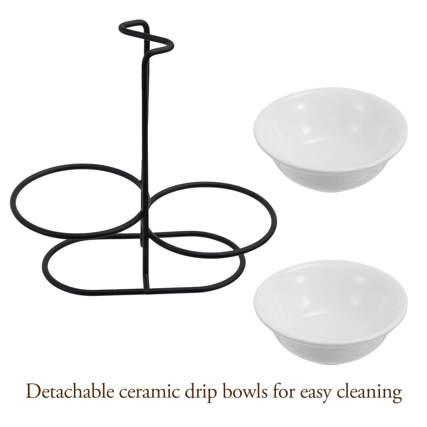 MyGift upright spoon rest with two ceramic bowls for space saving storage