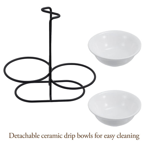 MyGift upright spoon rest with two ceramic bowls for space saving storage