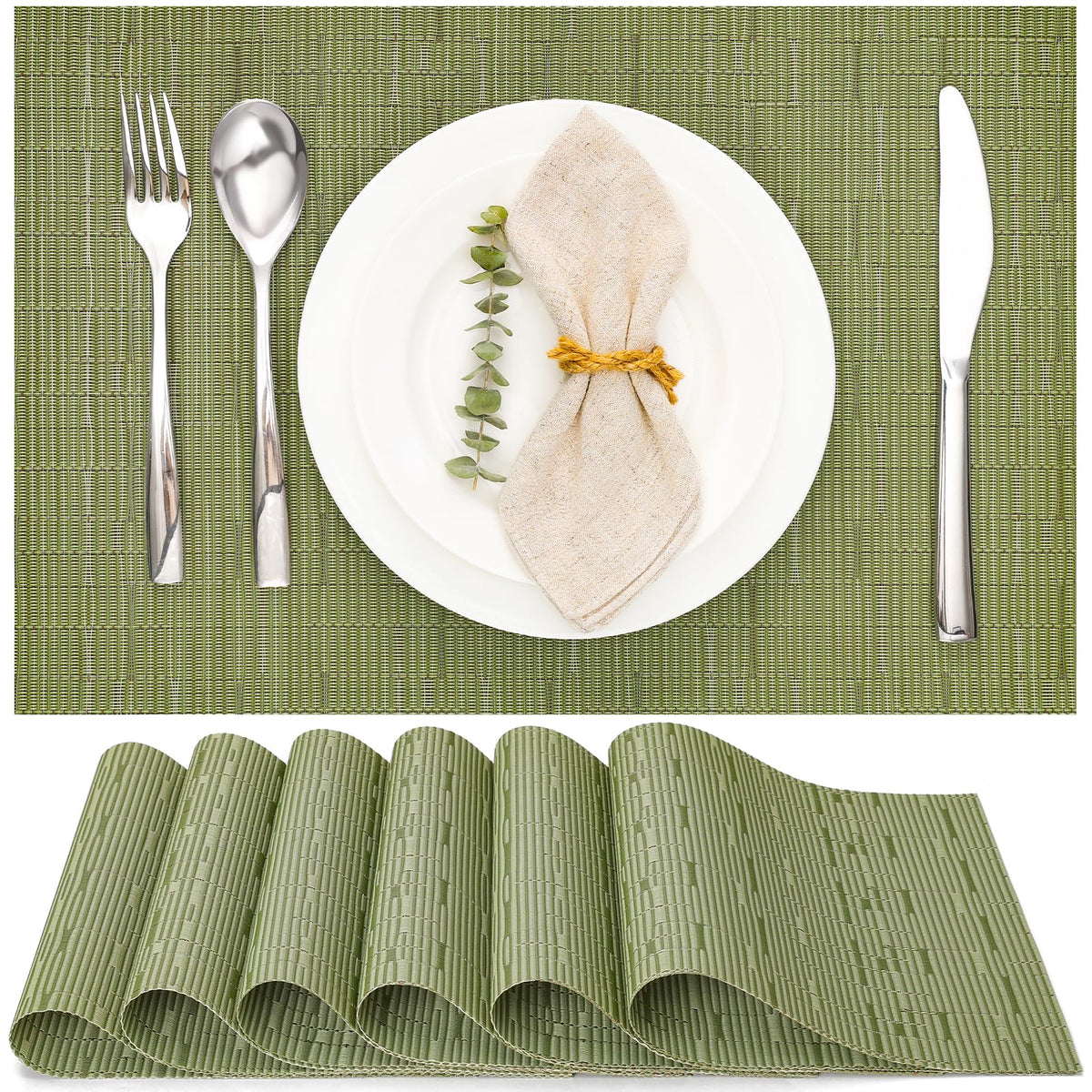 Myir JUN placemats in green weave texture protect tabletops