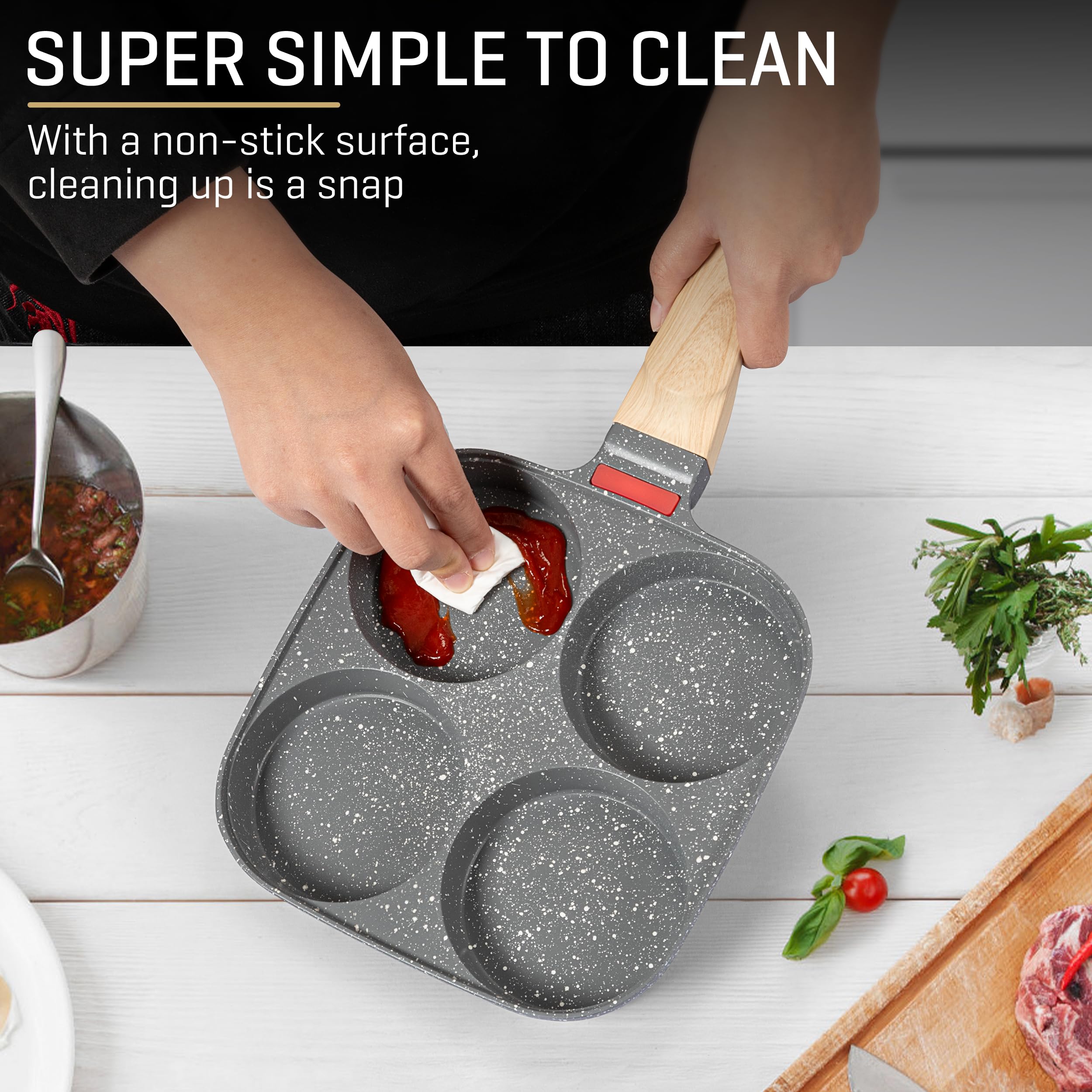 MyLifeUNIT egg pan with silicone color-changing strip monitors cooking progress.