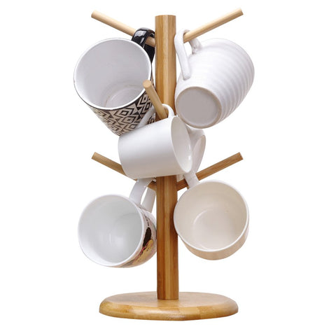 MyLifeUNIT mug holder tree yellow front view showing six mugs organized.