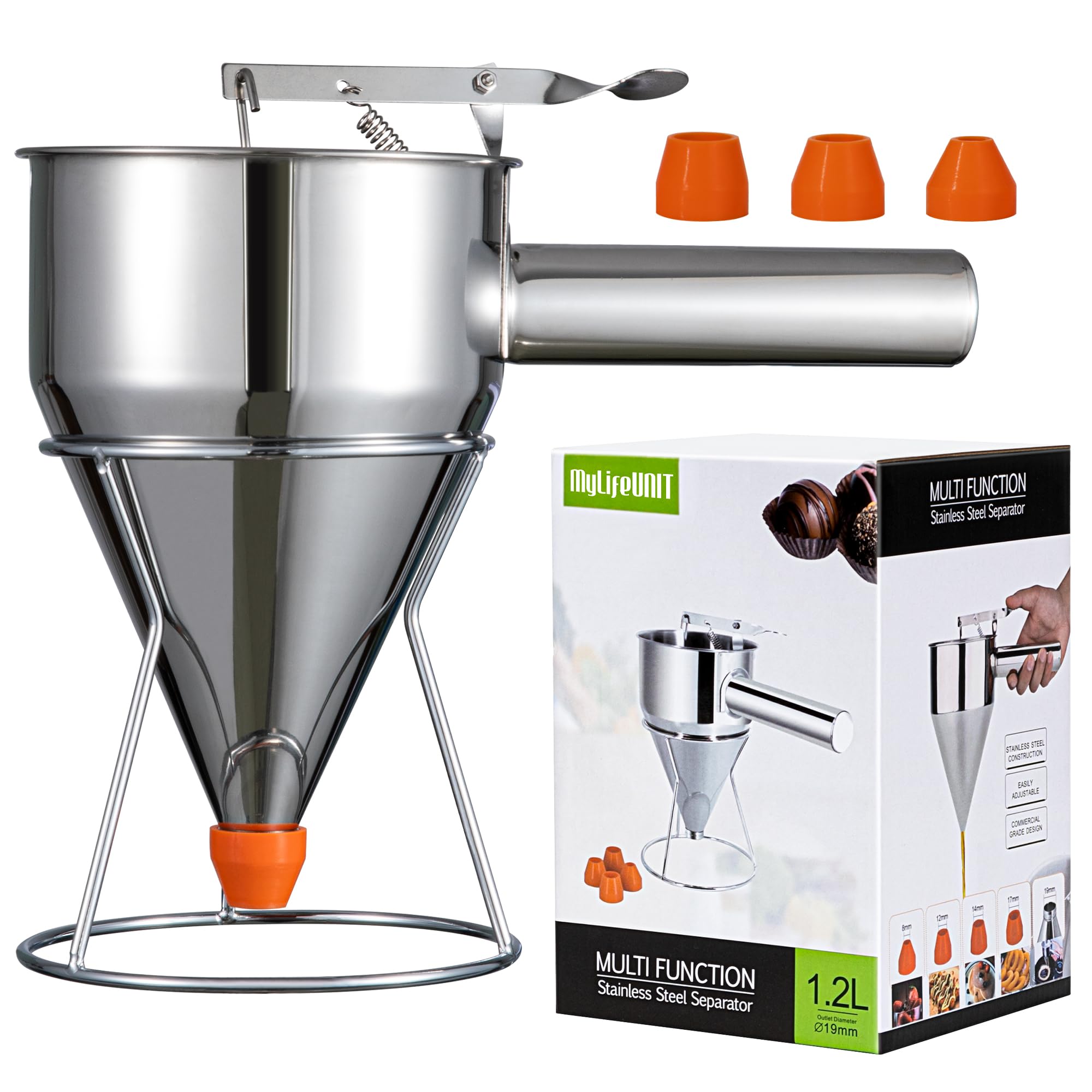 MyLifeUNIT pancake batter dispenser with stand for precise pours and mess-free cooking.