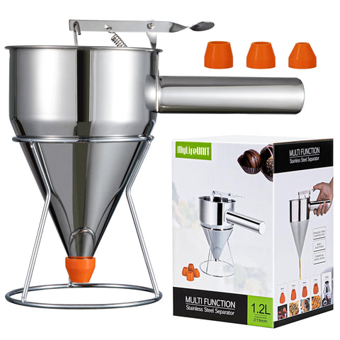 MyLifeUNIT pancake batter dispenser with stand for precise pours and mess-free cooking.