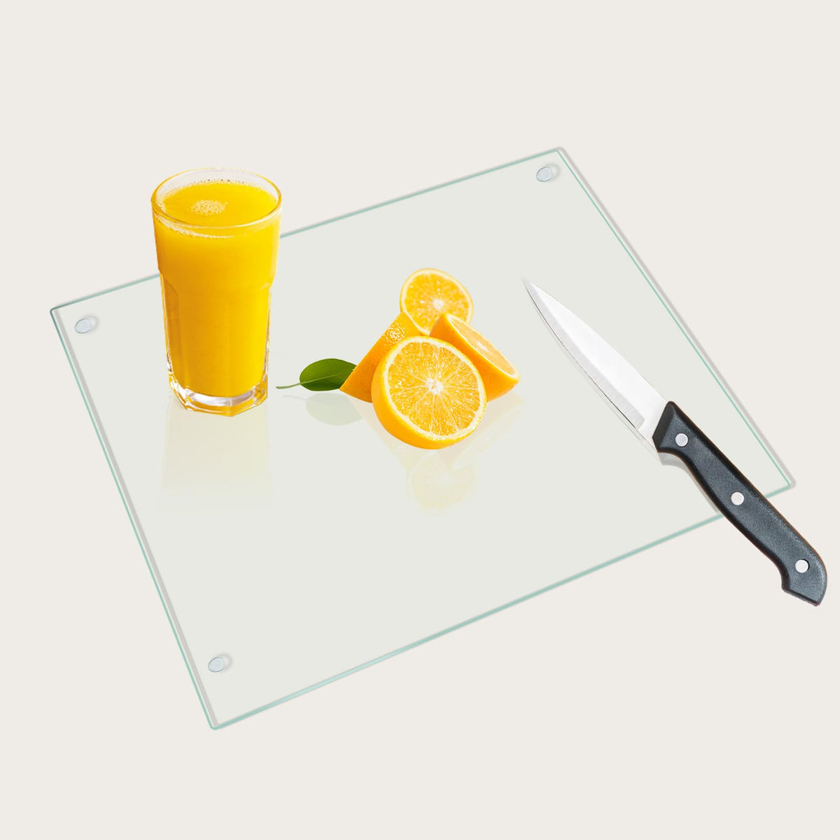 Mymonfif tempered glass cutting board on the counter protects surfaces during prep