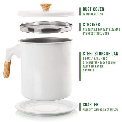 MYMOON HOME bacon grease container top view showing generous 48 oz capacity for leftovers.