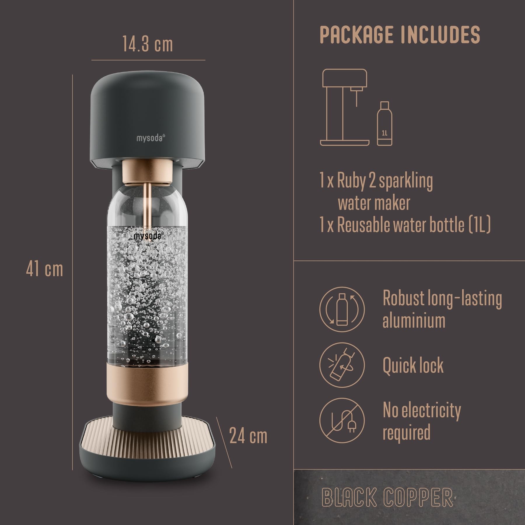 Mysoda Ruby 2 1L bottle setup enables easy, on-demand sparkling water.