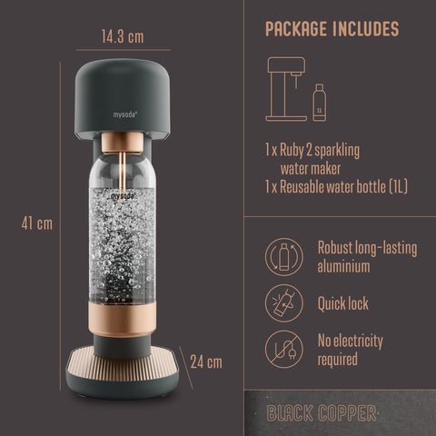 Mysoda Ruby 2 1L bottle setup enables easy, on-demand sparkling water.