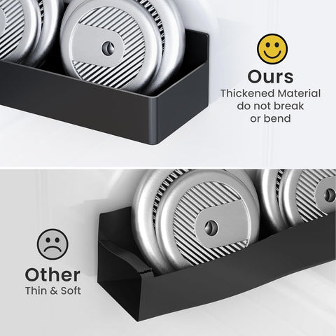 Mystozer four-pack on refrigerator maximizes storage without counter clutter.