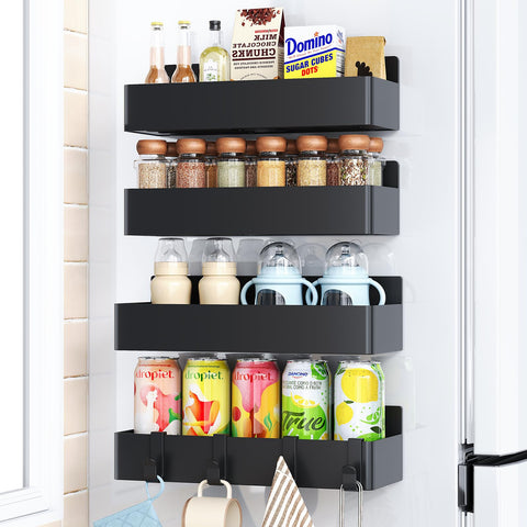 Mystozer magnetic spice rack on fridge door keeps spices within reach.