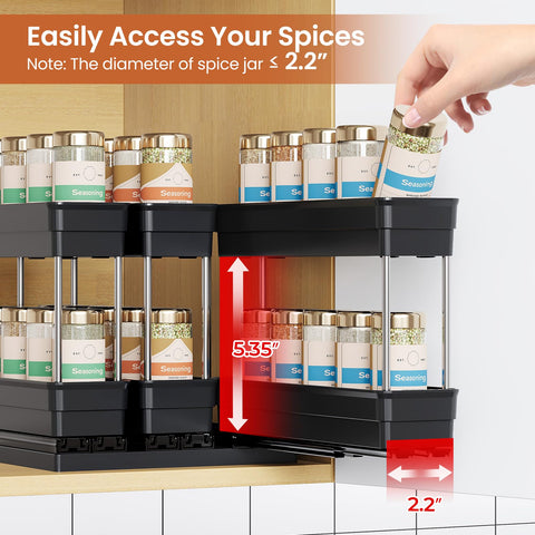 Mystozer pull-out rack extended for quick grabbing while cooking