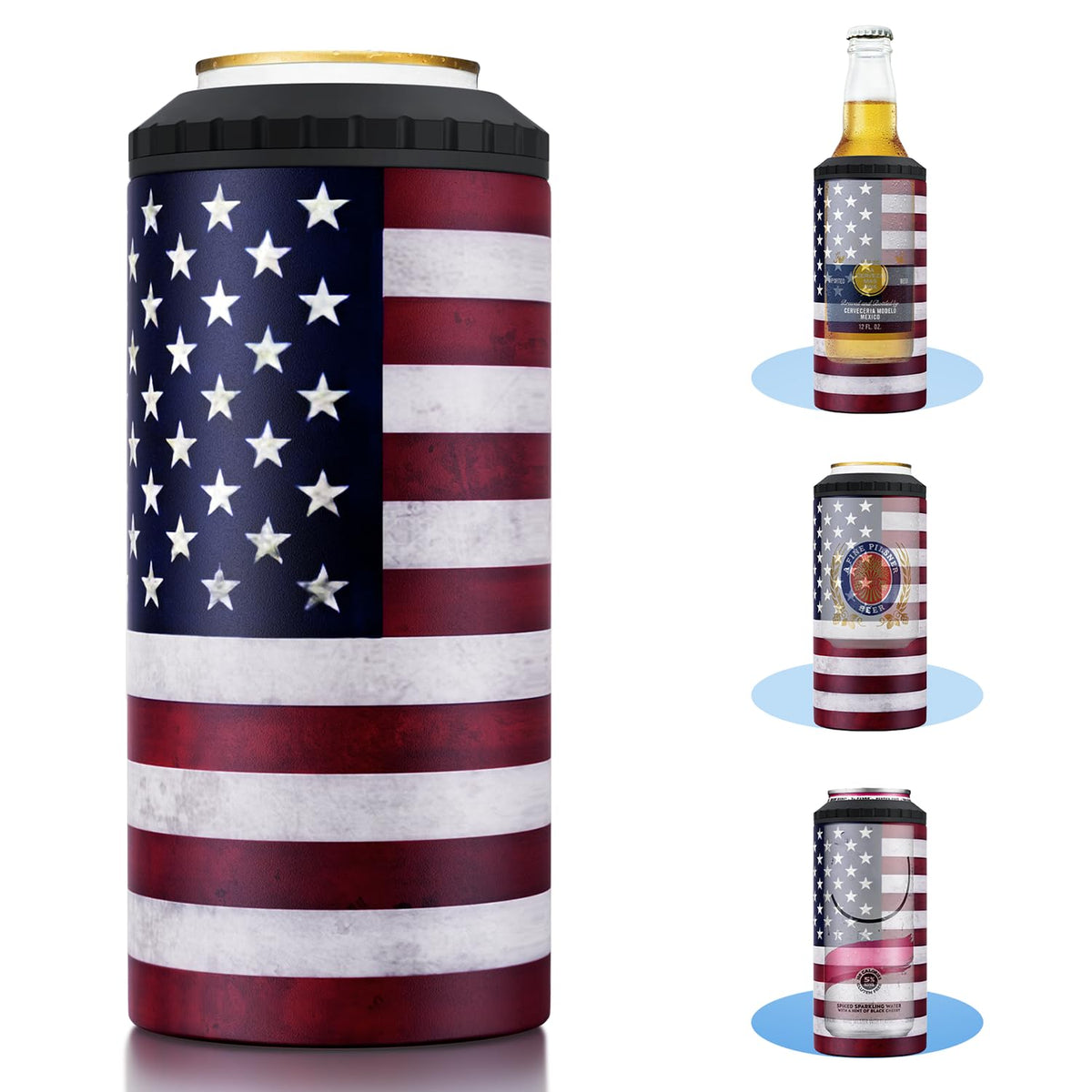 MYTHQUATE 3-in-1 slim can cooler fits 12oz cans for cold drinks on the go.