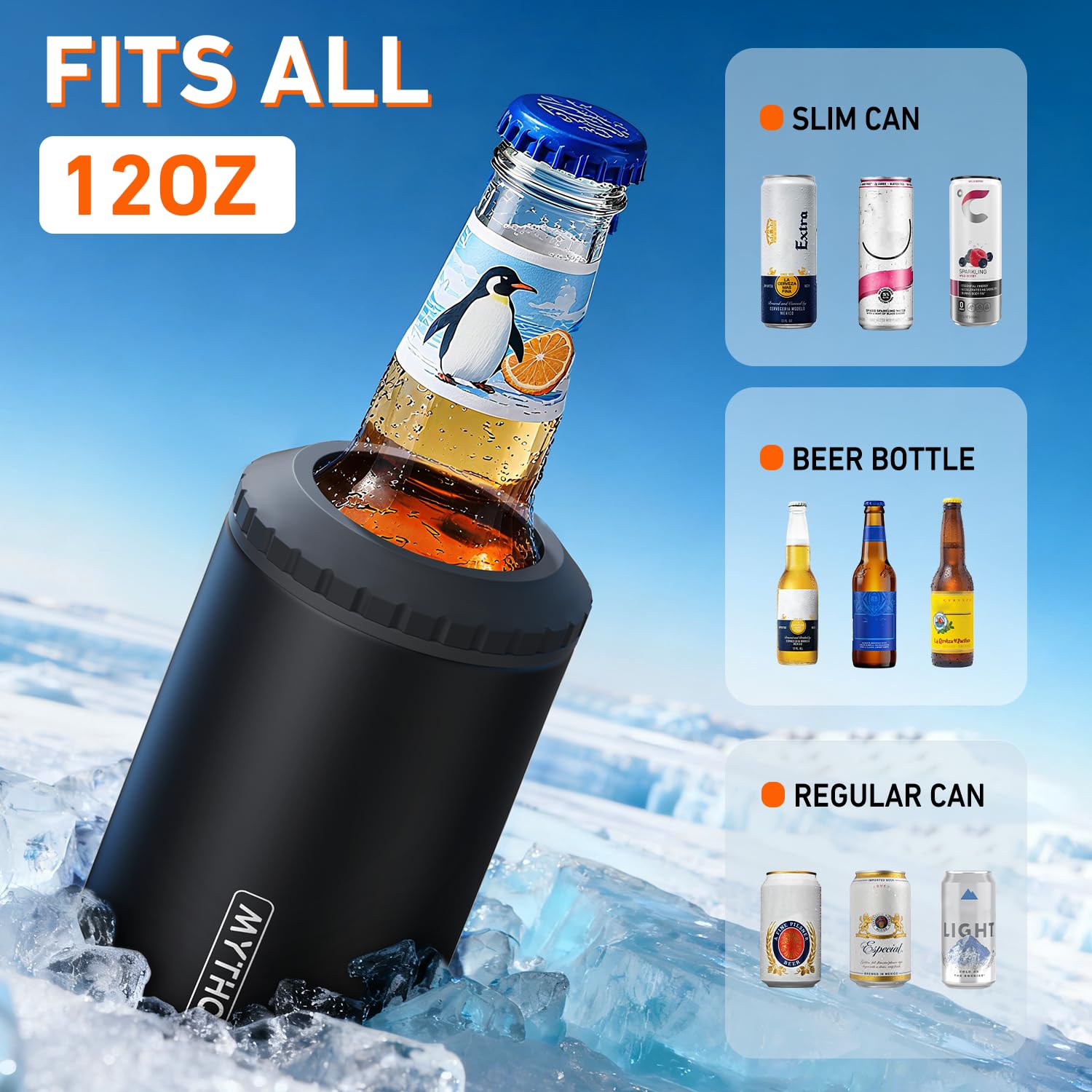MYTHQUATE 3in1 regular-can cooler 12oz fits standard cans and stays cold