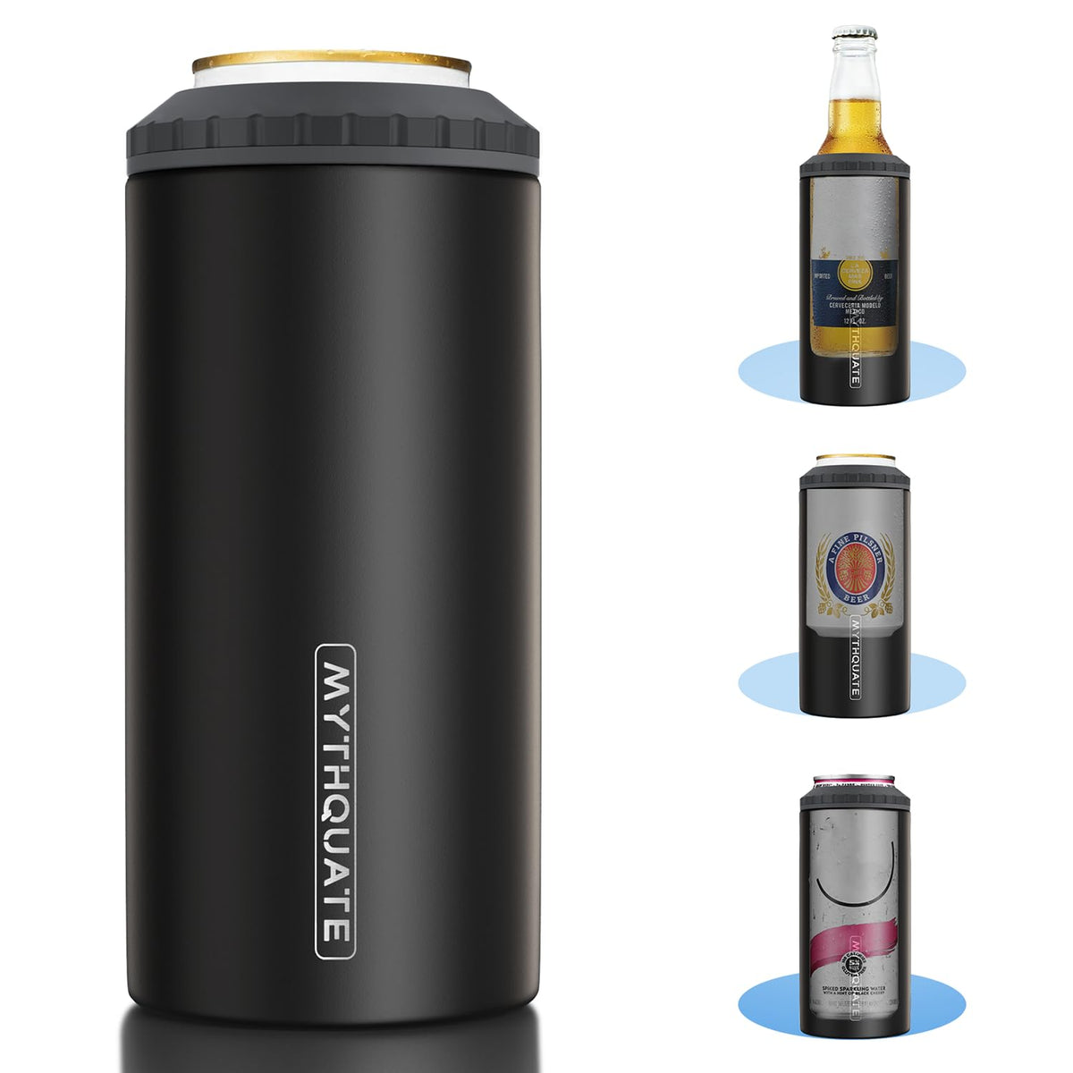MYTHQUATE 3in1 slim-can cooler for 12oz fits slim cans and keeps them cold for hours
