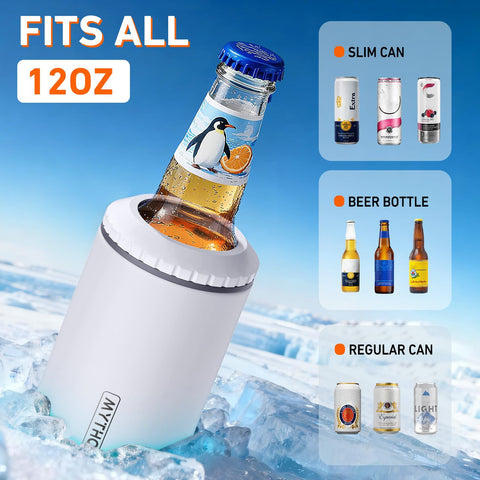 MYTHQUATE 3-in-1 cooler fits regular cans for easy grip and condensation-free use.