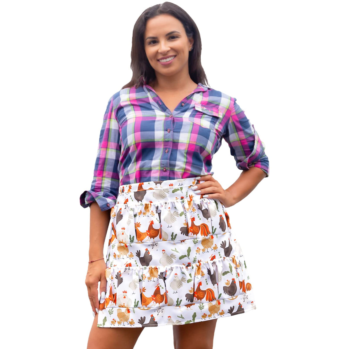 MZCXMAO Egg Collecting Apron, front view, 12 pockets for easy egg gathering.
