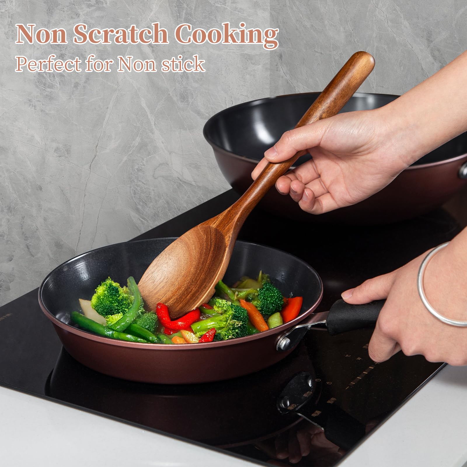 MZROO scratch-free surface protects cookware during stirring and flipping.
