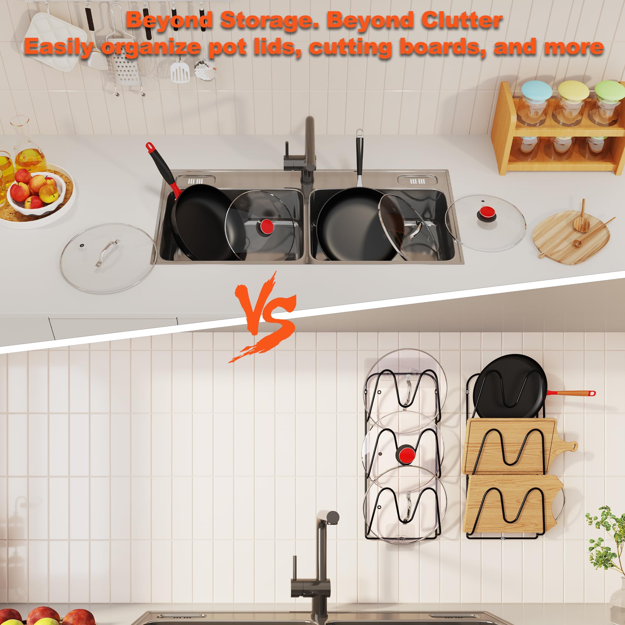 MZTOOL inside-cabinet lid storage keeps pots tidy and ready for busy weeknight cooking.