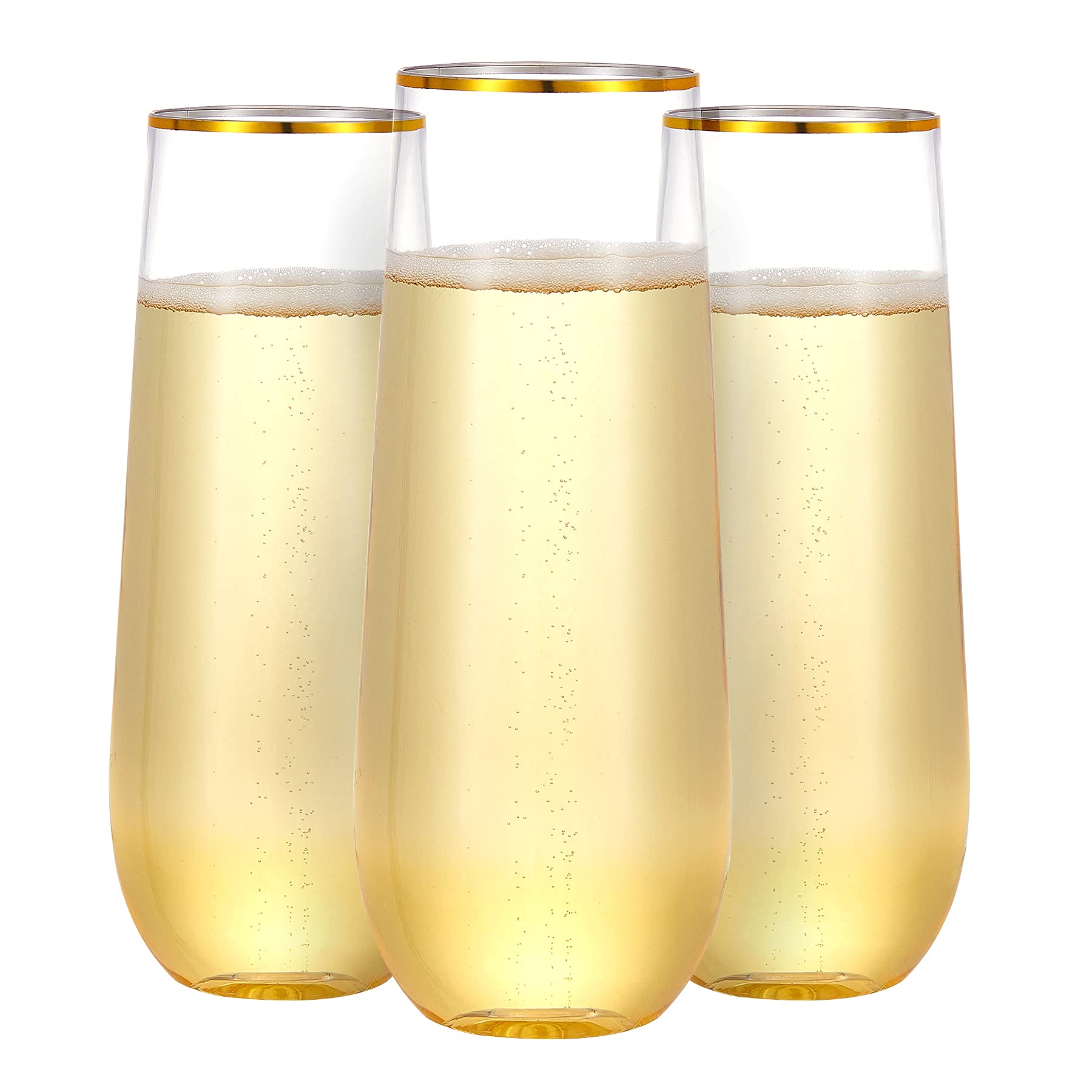 N9R 36pcs champagne flutes with a gold rim, ideal for elegant toasts.