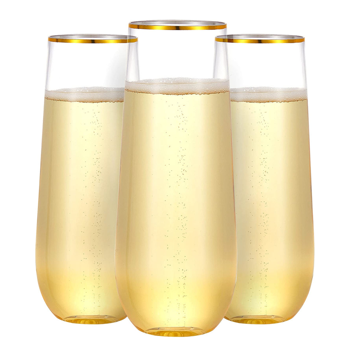 N9R 36pcs champagne flutes with a gold rim, ideal for elegant toasts.