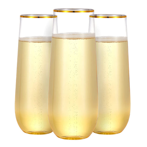 N9R 36pcs champagne flutes with a gold rim, ideal for elegant toasts.