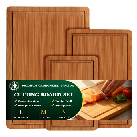 Nabreeli bamboo cutting board set in three sizes for versatile prep