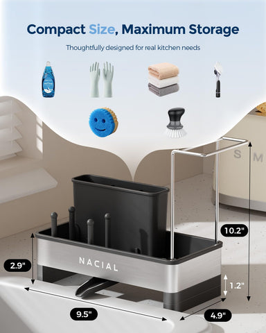 Nacial sponge holder keeps sponges accessible while draining into sink efficiently