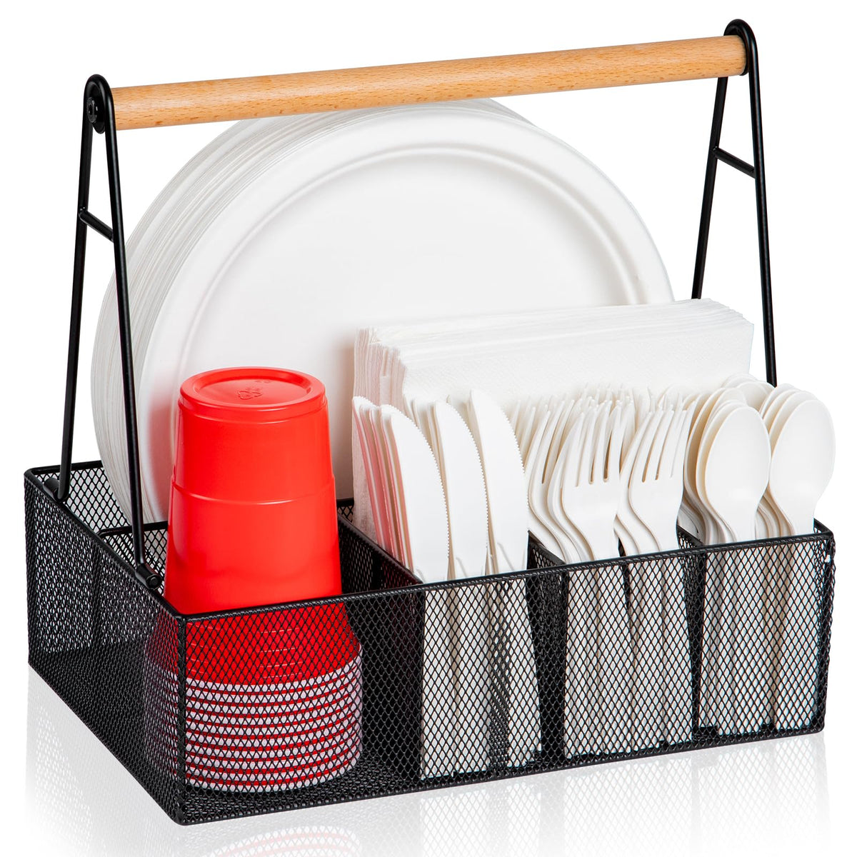 NACIMAX paper plate organizer with handle for easy serving and reach
