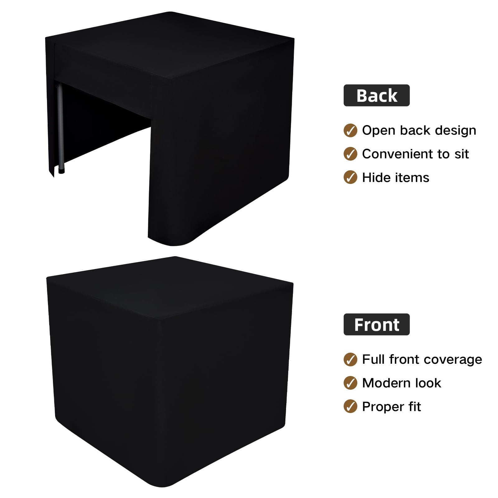 Nacuci 34x34 inch black fitted tablecloth draped for a wedding setup.