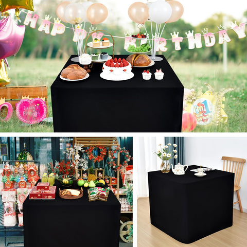 Nacuci 34x34 inch black open-back tablecloth enabling easy under-table access.