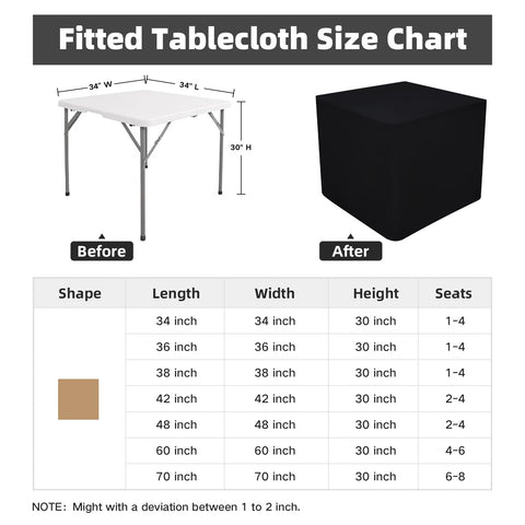 Nacuci 34x34 inch black polyester tablecloth highlighting durable, smooth fabric.
