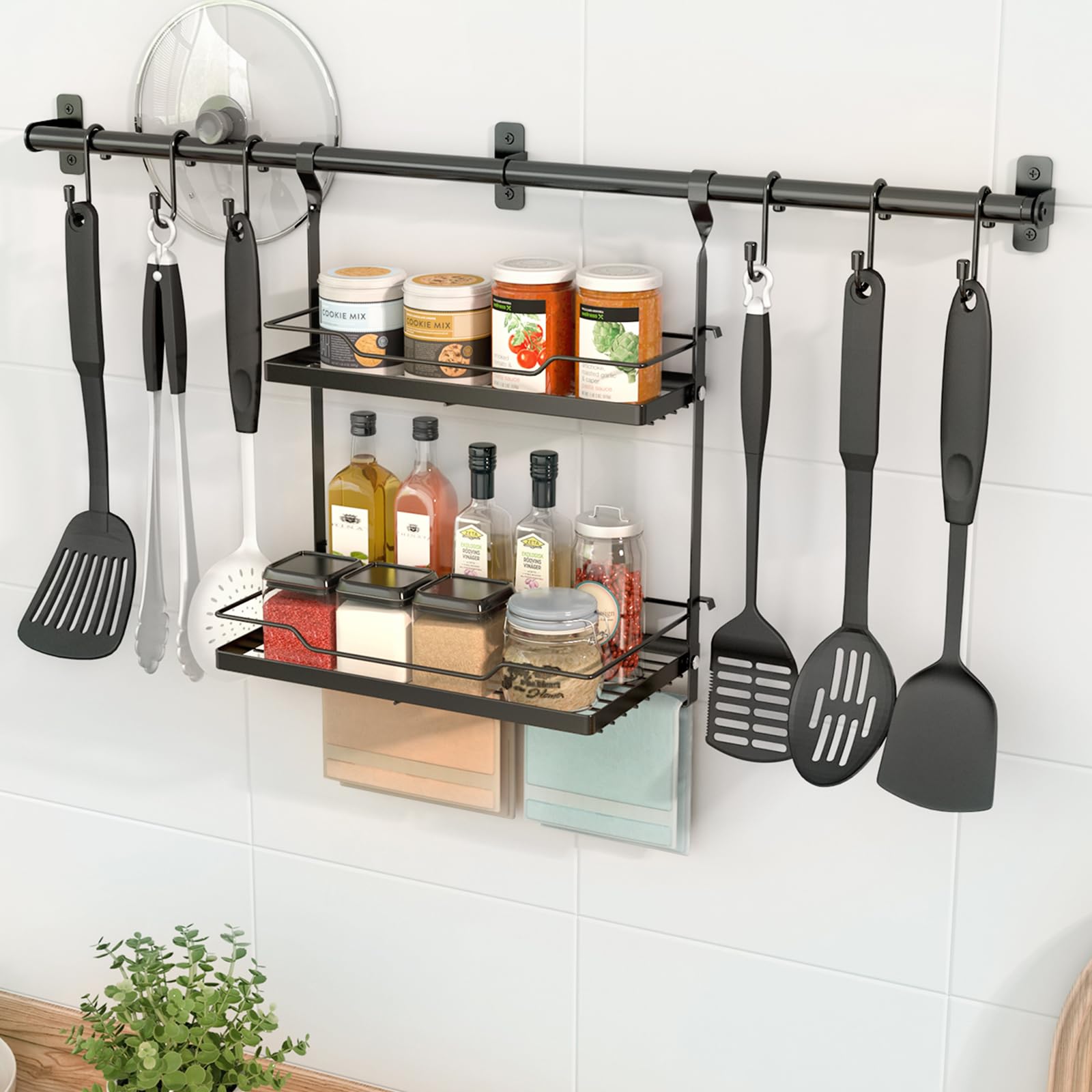 NADAMOO 3-in-1 wall mount organizes utensils and spices for clutter-free counters