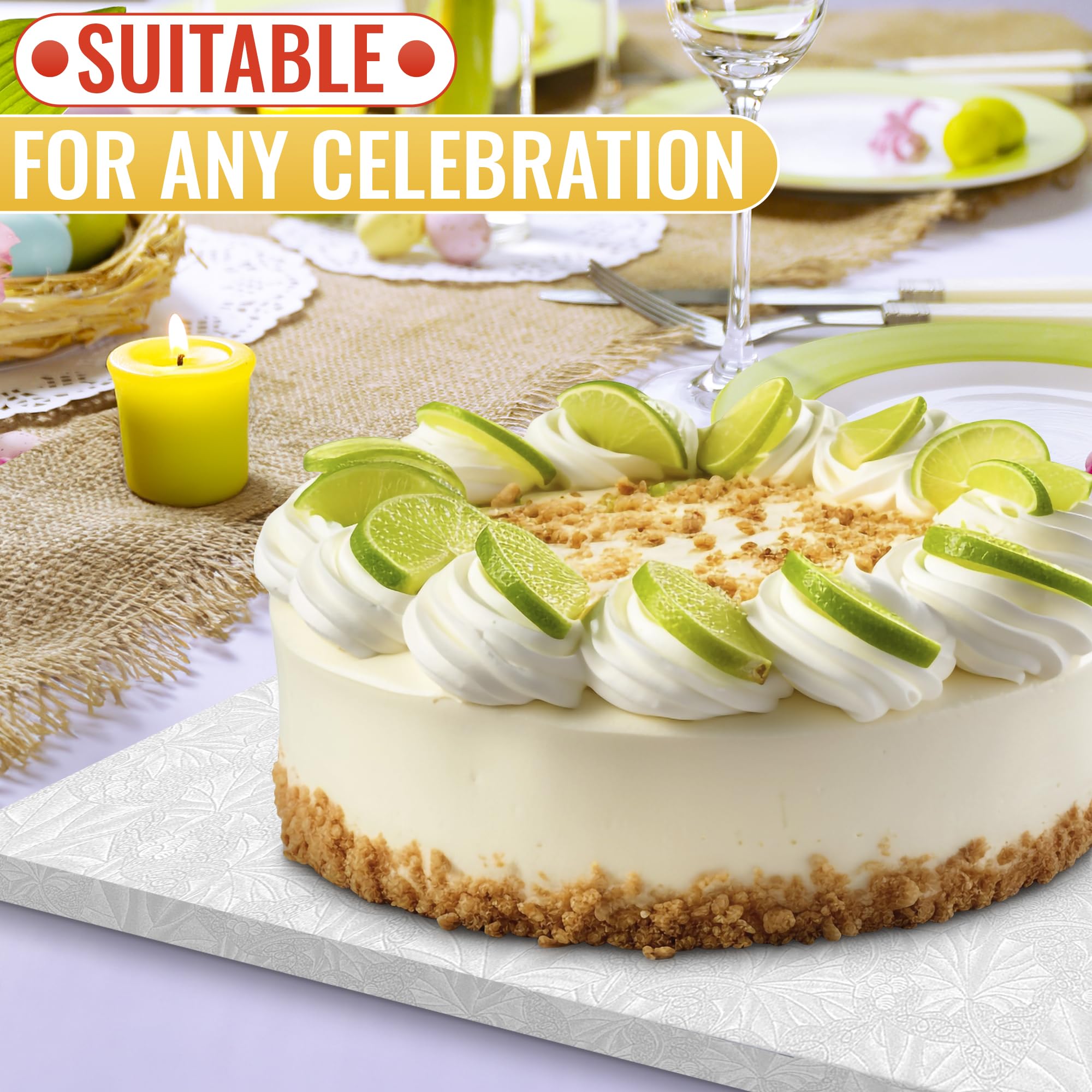 NADOBA rectangle cake board with 1-2 inch thick base adds stability.