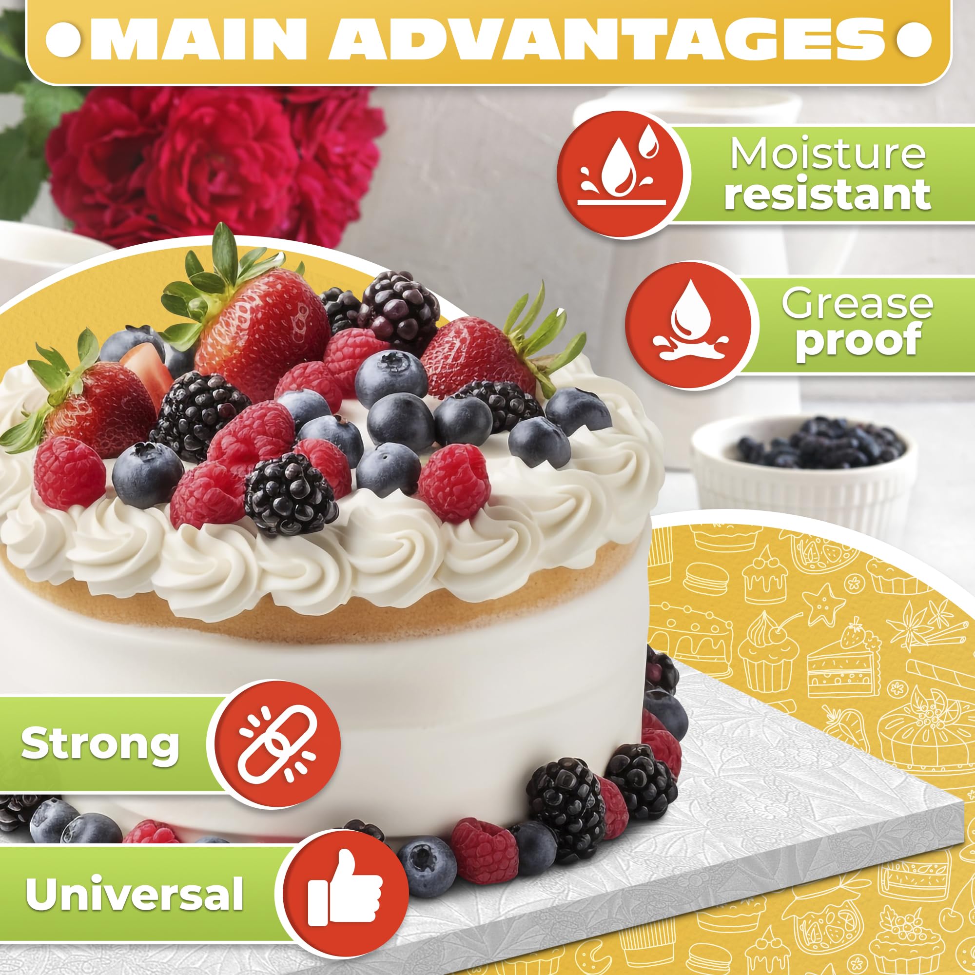 NADOBA double-wall corrugated base supports sturdy quarter-sheet cakes.