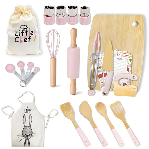 Nafhone wooden cooking knives for kids with safe edges, ideal for pretend and real slicing practice