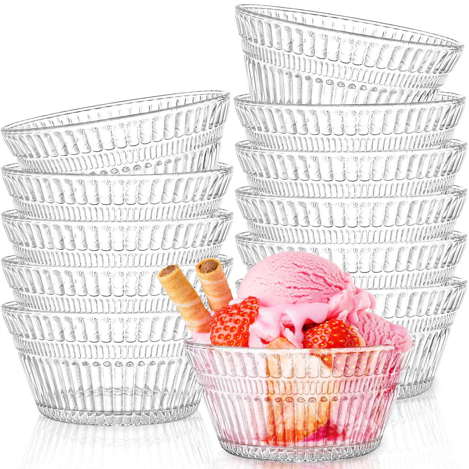Nagpew 12-pack glass bowls with fluted pattern for stylish desserts and snacks