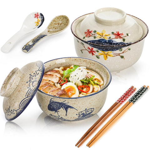 Nagpew ramen bowls with lid for keeping noodles warm and dust-free.
