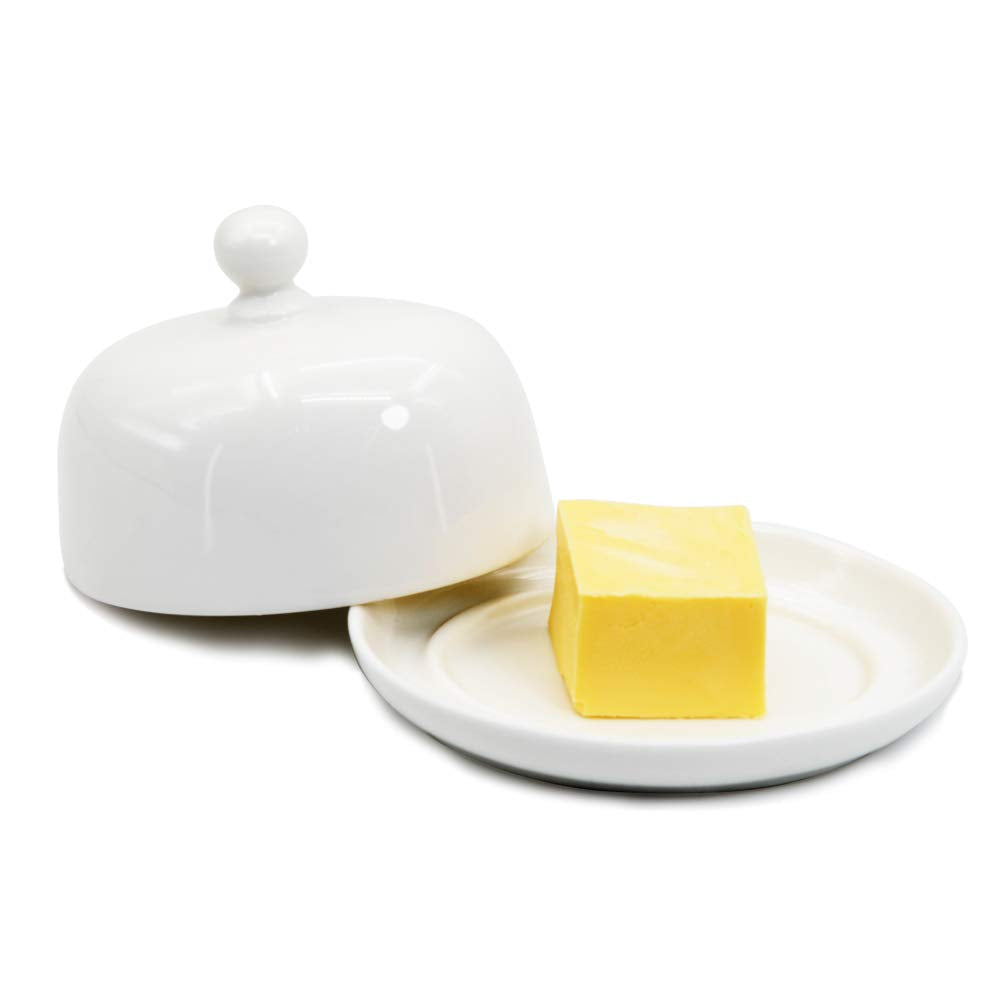 NAGU mini oval butter dish with lid on table for easy, clean butter service.