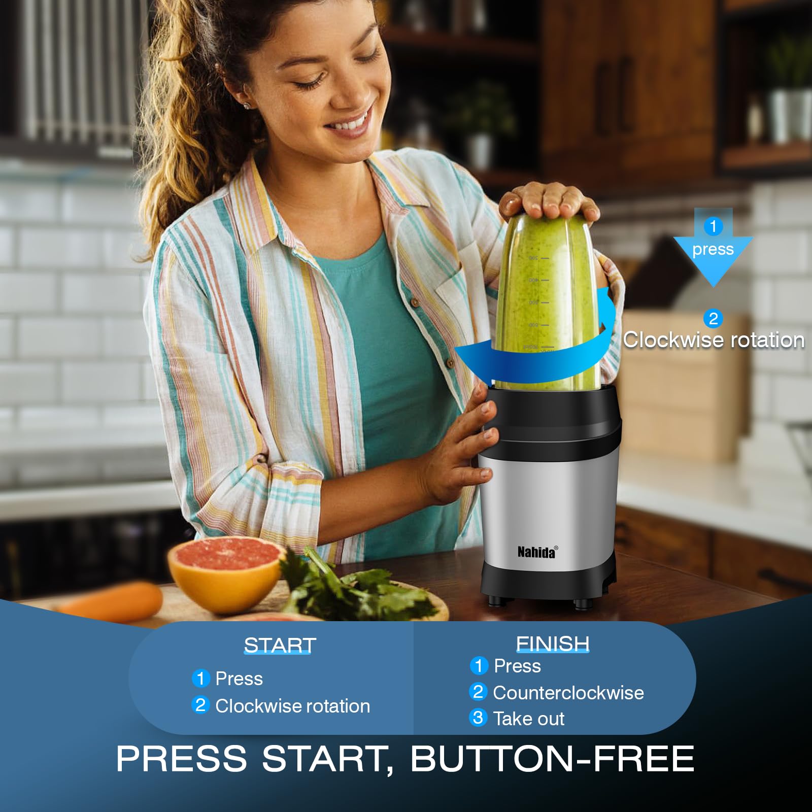 Nahida blender 2-in-1 blade system ready to blend and grind tougher ingredients.