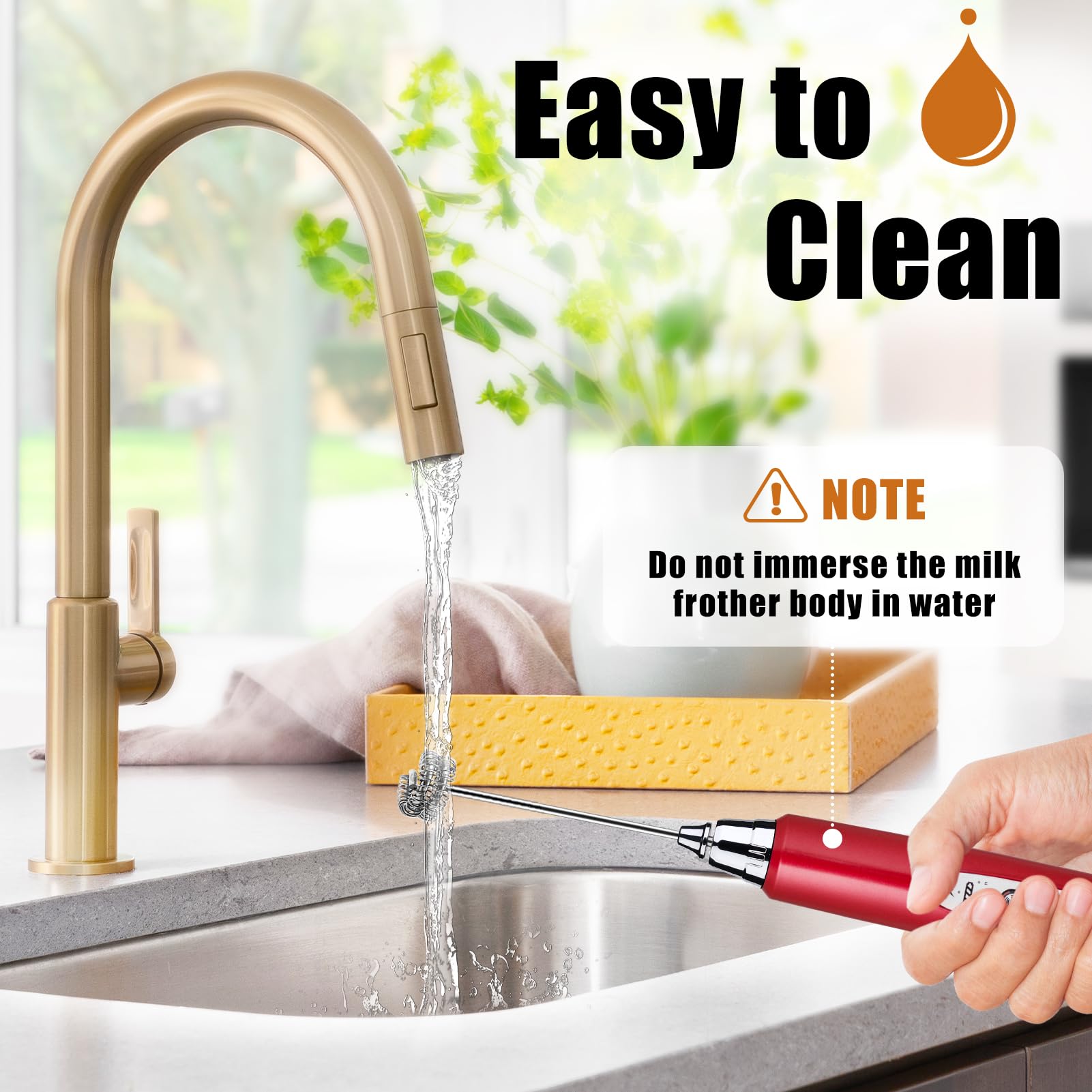 Nahida red milk frother wand in-cup frothing setup for quick foam.