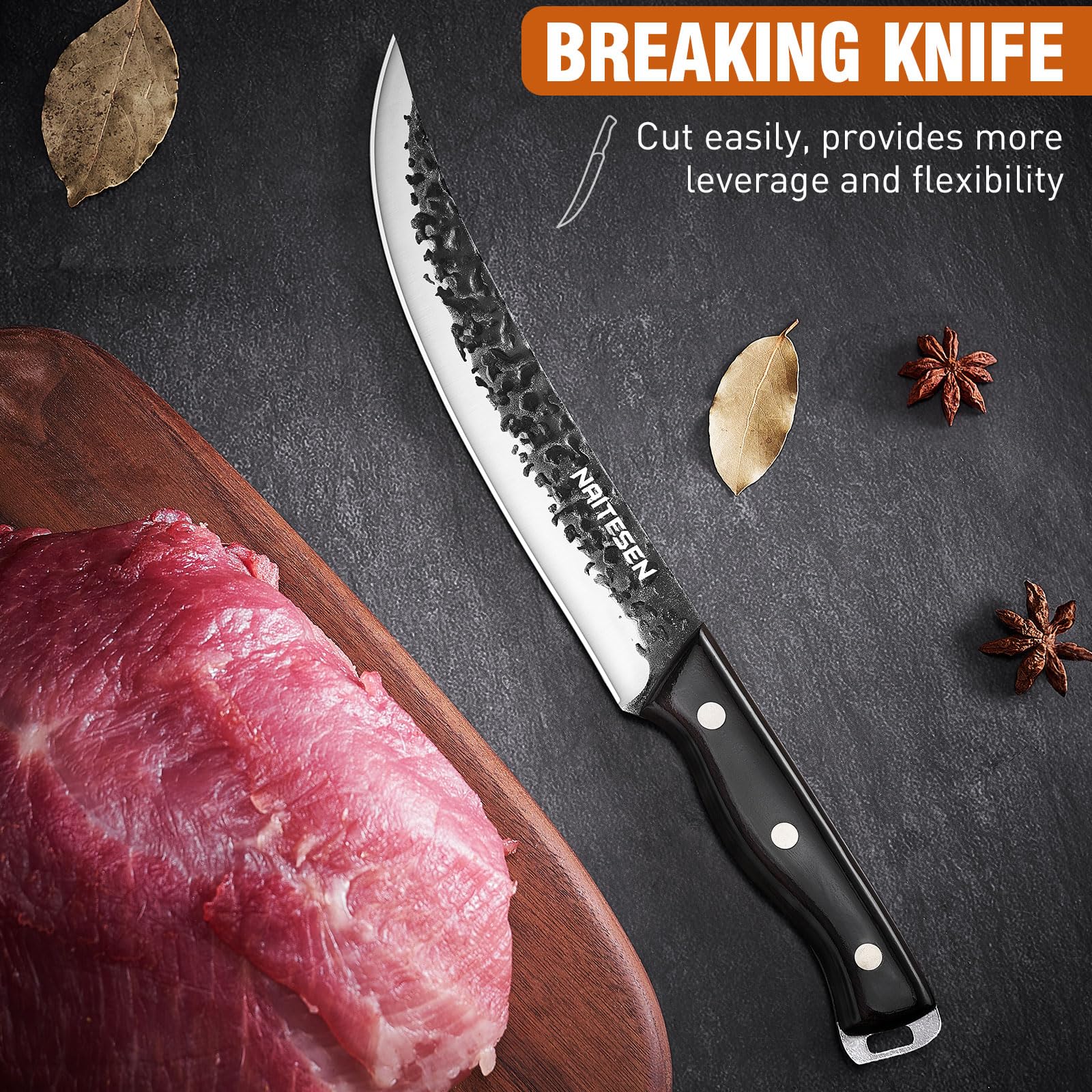 Naitesen 9-inch breaking knife powers through large cuts with control.