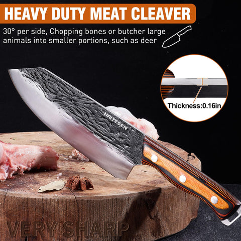 Naitesen breaking knife action for large meat separation and leverage.